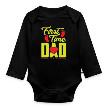Daddy Father Papa Father's Day First Time Dad - Organic Longsleeve Baby Bodysuit - black - Front