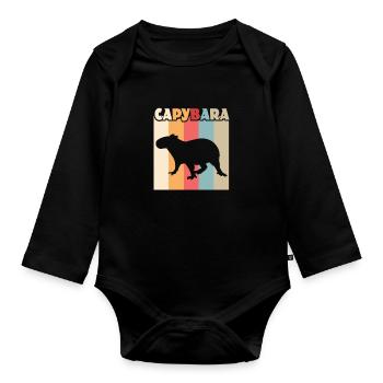 Capybara Vintage Retro Whisperer Large Rongeurs - Body Bébé bio manches longues - noir - Devant