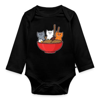 Ramen Katzen Japan - Baby Bio-Langarm-Body - Schwarz - Vorne