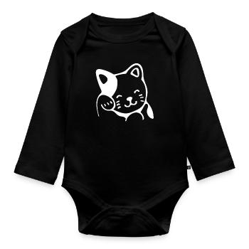 Süße Katze Geschenk Cat Kitty - Baby Bio-Langarm-Body - Schwarz - Vorne