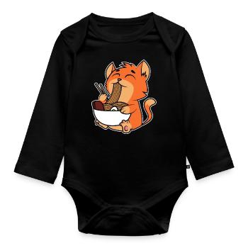 Cat Ramen Noodles - Organic Longsleeve Baby Bodysuit - black - Front