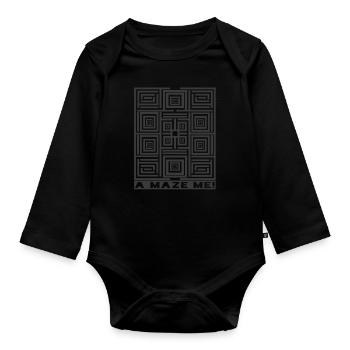 Un motif labyrinthe me labyrinthe illusion graphique - Body Bébé bio manches longues - noir - Devant