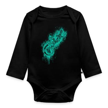 Lizard gecko tribal tattoo turquoise - Organic Longsleeve Baby Bodysuit - black - Front