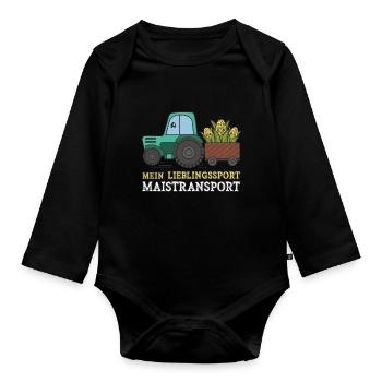 Favorite sport corn transport - Organic Longsleeve Baby Bodysuit - black - Front