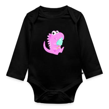 Pink Dino Dinosaure Ice Cream Ice Enfants Enfants - Body Bébé bio manches longues - noir - Devant
