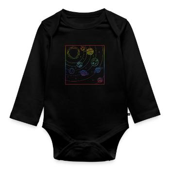 Buntes Universum-Planeten-Galaxie-Universum - Baby Bio-Langarm-Body - Schwarz - Vorne