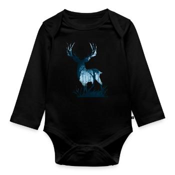 Waldgeist Hirsch - Baby Bio-Langarm-Body - Schwarz - Vorne