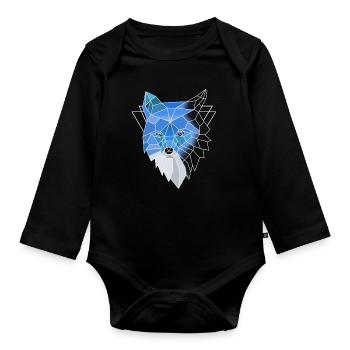 Blauer Polygon Wolf - Baby Bio-Langarm-Body - Schwarz - Vorne