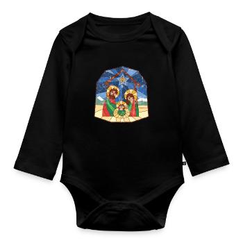 Nativité naissance de Jésus-Christ cadeau de Noël - Body Bébé bio manches longues - noir - Devant
