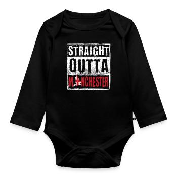 Straight Outta Manchester - Baby Bio-Langarm-Body - Schwarz - Vorne