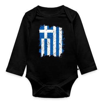 Greece flag - Organic Longsleeve Baby Bodysuit - black - Front