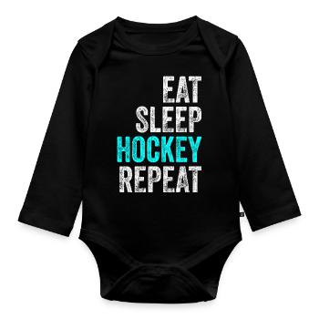 Manger dormir Hockey Répéter le hockey disant vintage - Body Bébé bio manches longues - noir - Devant