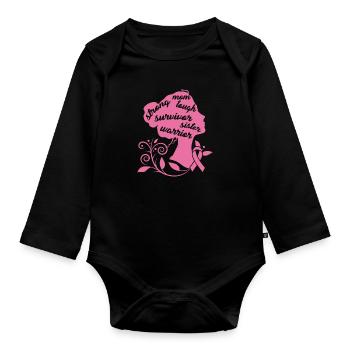 Strong Mom Tough Breast Cancer Survivor Gift - Organic Longsleeve Baby Bodysuit - black - Front