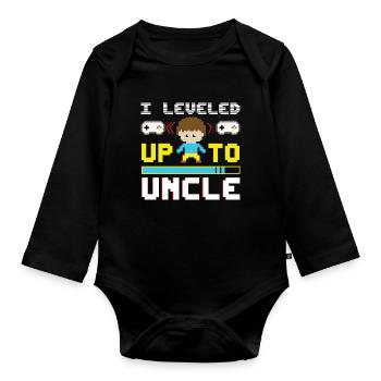Level Up Zum Onkel - Baby Bio-Langarm-Body - Schwarz - Vorne