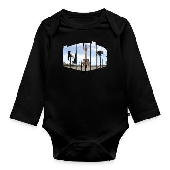 Izmir clock tower - Organic Longsleeve Baby Bodysuit - black - Front