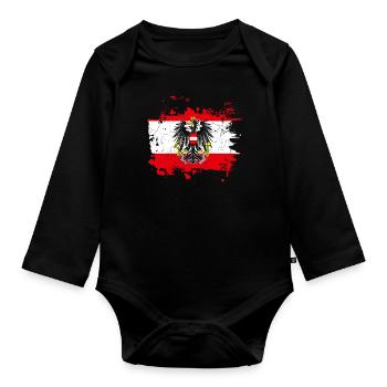 Austria flag coat of arms eagle - Organic Longsleeve Baby Bodysuit - black - Front