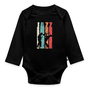 Jazz Retro Saxophone Music Jazz Band Lovers - Organic Longsleeve Baby Bodysuit - black - Front