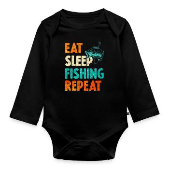 Fishing angler - Organic Longsleeve Baby Bodysuit - black - Front