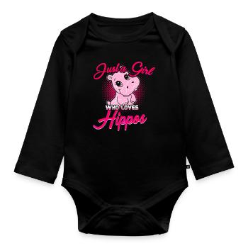 Flusspferd Nilpferd Hippo - Baby Bio-Langarm-Body - Schwarz - Vorne