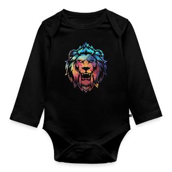 Lion coloré rugissant - Body Bébé bio manches longues - noir - Devant