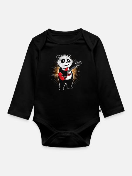 Panda Gitarrist - Baby Bio-Langarm-Body - Schwarz