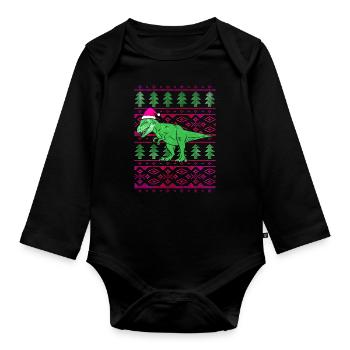 Funny Santa T-Rex - Organic Longsleeve Baby Bodysuit - black - Front