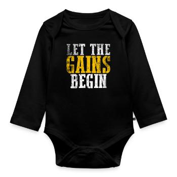 Funny gym saying - Organic Longsleeve Baby Bodysuit - black - Front