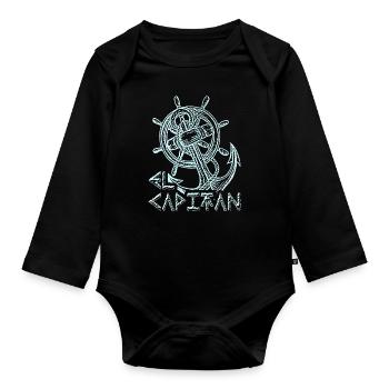 captain - Organic Longsleeve Baby Bodysuit - black - Front