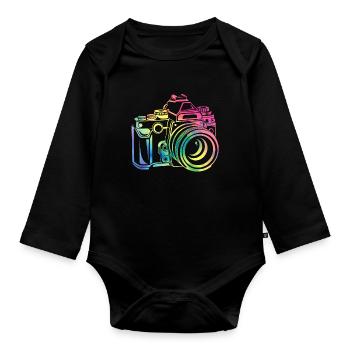 Photographie de caméraman appareil photo coloré - Body Bébé bio manches longues - noir - Devant