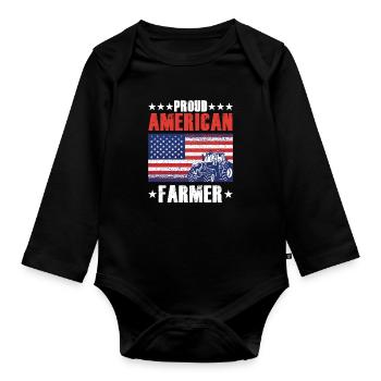 Proud American Farmer USA Flag Tractor Farm - Organic Longsleeve Baby Bodysuit - black - Front