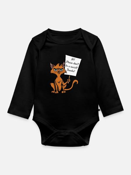 Katze Katzenliebhaber Sarkasmus Antifaschist - Baby Bio-Langarm-Body - Schwarz