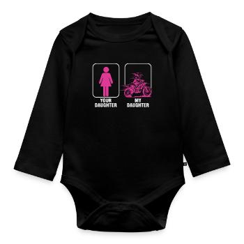 Daughter Father Biker Motocross Motorcycle Gift - Organic Longsleeve Baby Bodysuit - black - Front