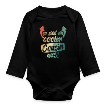 So sieht ein Cooler Cousin aus Vintage Retro - Baby Bio-Langarm-Body - Schwarz - Vorne