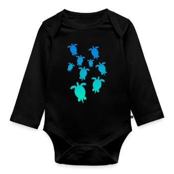 Schildkröten Turtle T Shirt blau türkis - Baby Bio-Langarm-Body - Schwarz - Vorne