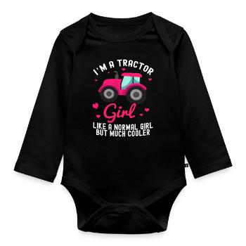 Tractor Agriculture Farm Farm Equipment Girl - Organic Longsleeve Baby Bodysuit - black - Front