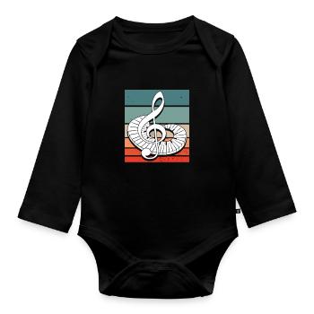 Notes de musique de musicien vintage rétro clé de sol - Body Bébé bio manches longues - noir - Devant