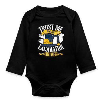 Excavator civil engineering construction work road construction dredging - Organic Longsleeve Baby Bodysuit - black - Front