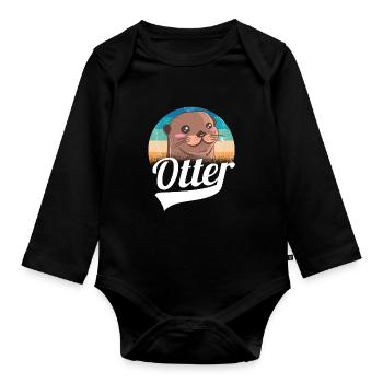 Cadeau animal mignon de loutre - Body Bébé bio manches longues - noir - Devant