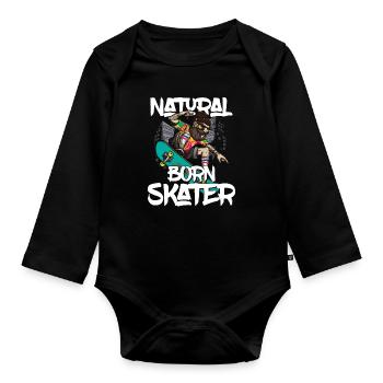 Cadeau de skateboard Skateboard Skater Natural Born - Body Bébé bio manches longues - noir - Devant