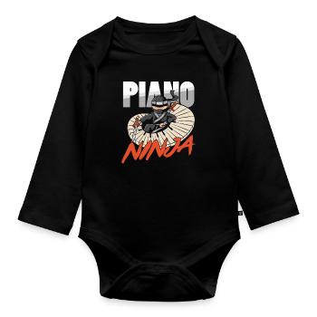 Piano Ninja Pianiste Piano Player Musicien Musique - Body Bébé bio manches longues - noir - Devant