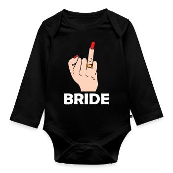 Braut Heirat Hochzeit Mittelfinger - Baby Bio-Langarm-Body - Schwarz - Vorne