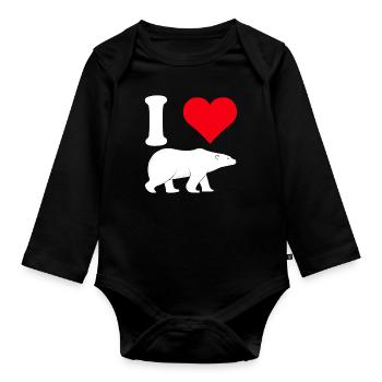 ice bear polar bear will protect you - Organic Longsleeve Baby Bodysuit - black - Front