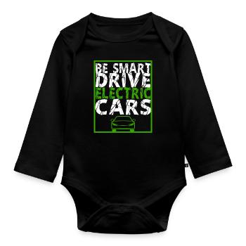 Be Smart Drive Elektroautos ECar Strom Geschenk - Baby Bio-Langarm-Body - Schwarz - Vorne