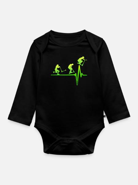 Stunt Scooter EKG Herzschlag Tretroller Geschenk - Baby Bio-Langarm-Body - Schwarz