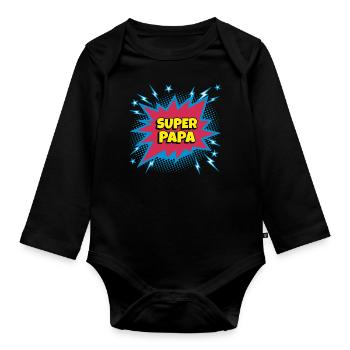 Super Papa (super héro) - Body Bébé bio manches longues - noir - Devant