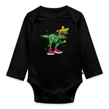 Mexico Holiday Dino gift idea holiday - Organic Longsleeve Baby Bodysuit - black - Front