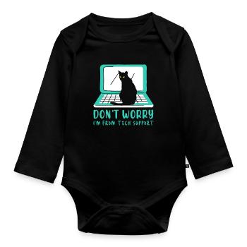 Cat Tech Support Computer Kitten Helpdesk IT Gift - Organic Longsleeve Baby Bodysuit - black - Front
