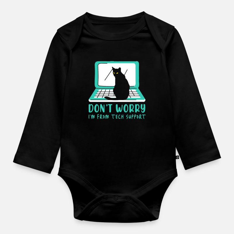 Cat Tech Support Computer Kitten Helpdesk IT Gift - Organic Longsleeve Baby Bodysuit - black