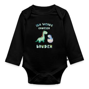 Je vais devenir grand frère - dinosaures et dinos - Body Bébé bio manches longues - noir - Devant