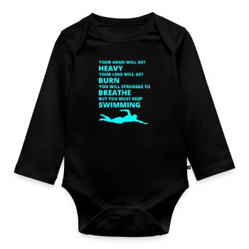 Équipe de natation Nageur Nageur Athlète drôle - Body Bébé bio manches longues - noir - Devant